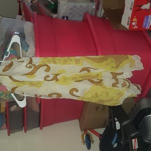 New Hydra Golden Yellow & Brown Pop Art Print Raw Silk Scarf Wrap 46 X 68